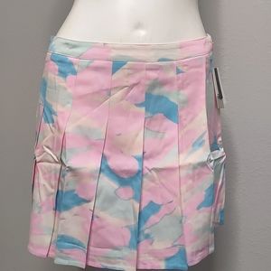 BP. M Pleated Pink and Blue Camo Mini Skirt